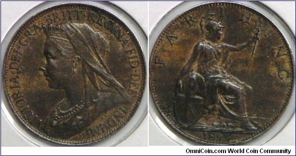 Queen Victoria (Old Head), Farthing, 1896. Bronze. Mintage:  3,669,000 units. UNC. [SOLD]