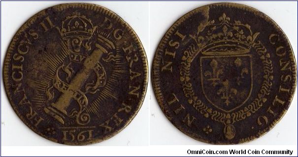 rare jeton issued for the kings counsellors of Francis II King of France and Scotland (husband of Mary Queen of Scots). This jeton being somewhat unusual in that he died in 1560. Obviously the jeton was ordered and manufactured prior to his demise. Either that or in memoriam by Charles IX, his younger brother.