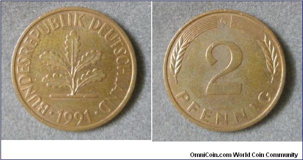 Republik Deutschland, 2 PFENNIG. 1991.