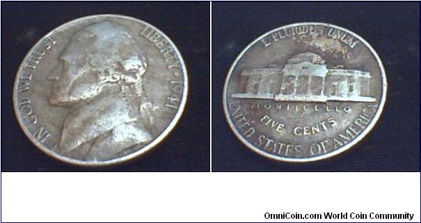 US FIVE CENTS 1941.