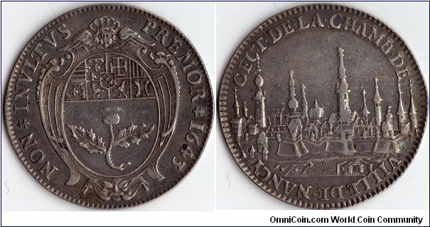 scarce city view jeton of Nancy, France in silver. Unusual to see this in silver let alone in such a nice collectable grade.