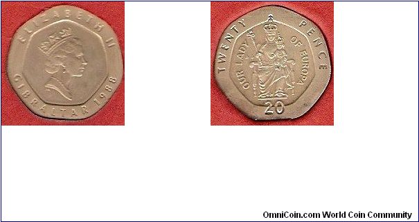 20 pence
Our Lady of Europa
effigy of Elizabeth II by Raphael Makhlouf
copper-nickel
