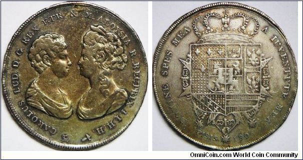 Italian States - Tuscany, Charles Louis, under regency of his mother Maria Louisa (1803 - 1807), Francescone (10 Paoli), 1806. 27.08g, 0.9130 Silver, .8073 Oz. Toned. VF or better. [SOLD]