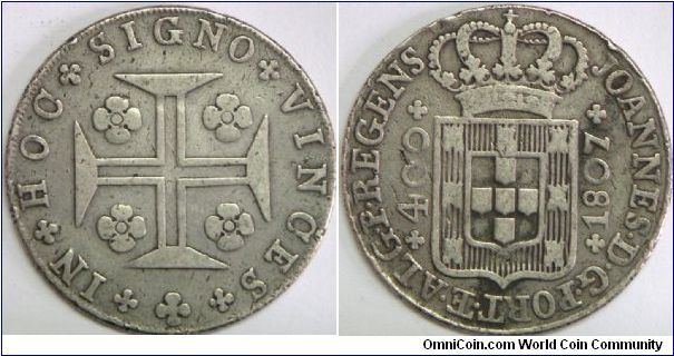 Kingdom, Joao as Prince Regent (1799 - 1816), 400 Reis (Pinto, 480 Reis), 1807. Silver. Good VF. [SOLD]