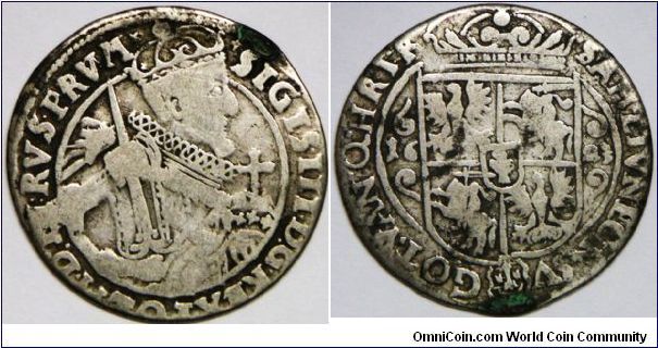 Sigismund III (1587-1632), Ort (18 Groszy - 1/4 Thaler), 1623,  Bromberg mint. Silver. Fine.