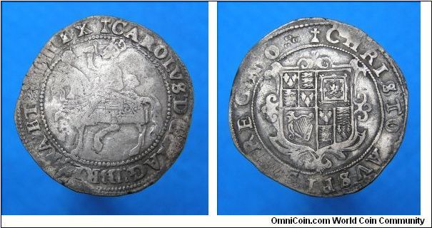 Charles I Halfcrown, mm Cross Calvary. Lots of evidence of a double strike, notice the odd pellet configuration.