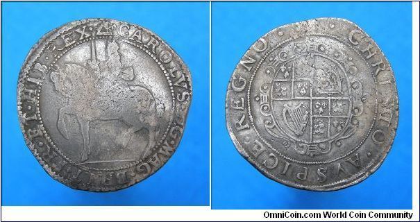 Charles I Halfcrown, mm Triangle over Anchor. Nicholas Briot issue with a muled reverse. Massively RARE especially this nice.