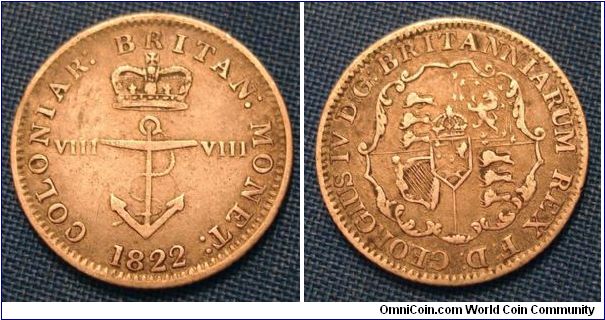 British West Indies. 1822 silver with an interesting anchor motif. I know little about this coin, but I really liked the design.