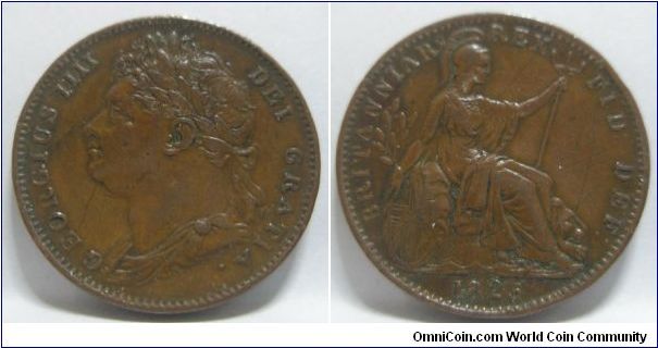 Great Britain, GEORGIUS IV-DEI GRATIA , Farthing. Copper. 1826.
