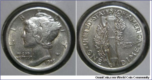 USA, One Dime. 1916.