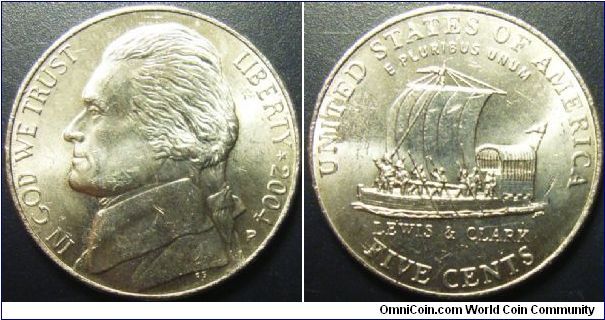US 5 cents featuring Keelboat. Mintmark P. Special thanks to Arthrene!