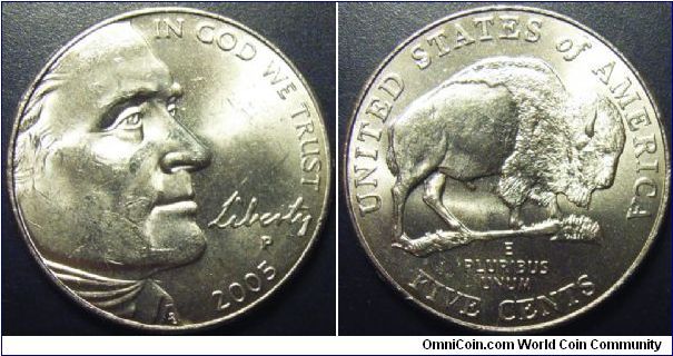 US 2005 5 cents, featuring bison. Mintmark P. Special thanks to Arthrene!