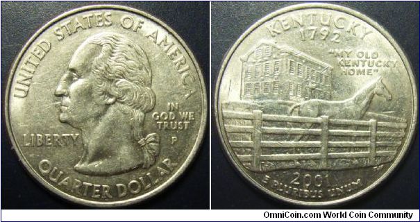 US 2001 quarter dollar, commemorating Kentucky, mintmark P. Special thanks to Arthrene!