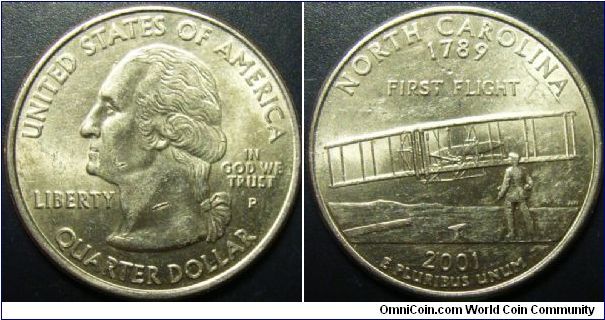 US 2001 quarter dollar, commemorating North Carolina, mintmark P. Special thanks to Arthrene!