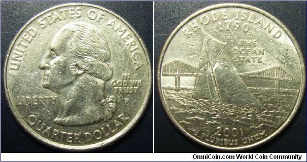 US 2001 quarter dollar, commemorating Rhode Island, mintmark P. Special thanks to Arthrene!