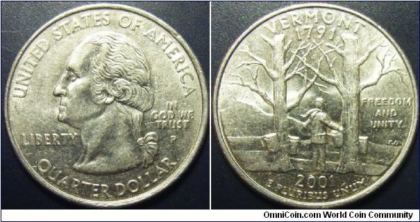 US 2001 quarter dollar, commemorating Vermont, mintmark P. Special thanks to Arthrene!