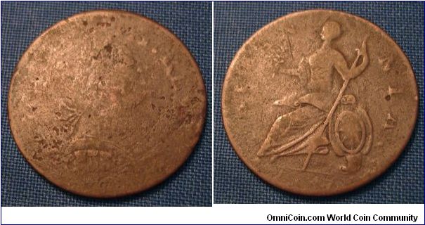Colonial era half penny I can't really make much out on the obv. George III 1787 possible Mochin Mills (6.88g)
