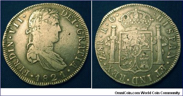 8 reale Zs (Zacatecas) Mexico mint, Assayer R.G. 1821 Ferdinand VII (26.04g)