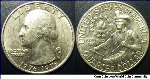 US 1976 bicentennial quarter. No mintmark. Special thanks to Arthrene!