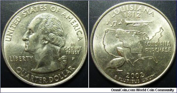 US 2002 quarter dollar, commemorating Louisiana, mintmark P. Special thanks to Arthrene!