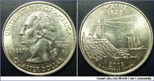 US 2003 quarter dollar, commemorating Maine, mintmark P. Special thanks to Arthrene!