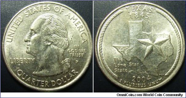 US 2004 quarter dollar, commemorating Texas, mintmark P. Special thanks to Arthrene!