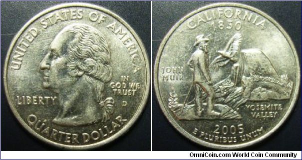 US 2005 quarter dollar, commemorating California, mintmark D. Special thanks to Arthrene!