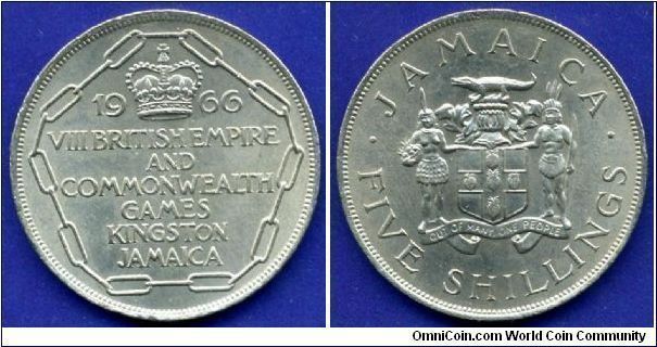 5 shillngs.
VIII British empire & commonwealth Games.
Kingston, Jamaica.
Elizabeth II.
Mintage 190,000 units.


Cu-Ni.