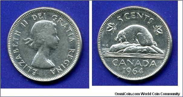 5 cents.
'Round beaver'.
Elizabeth II.


Cu-Ni.