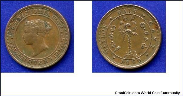 1/2 cent.
Victoria (1837-1901).
British Ceylon.


Cu.