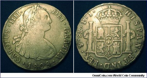 8 reale PTS (Potosi) Bolivia mint, Assayer P.J. 1808 Charles IIII (carlos/carolus)(26.76g)
