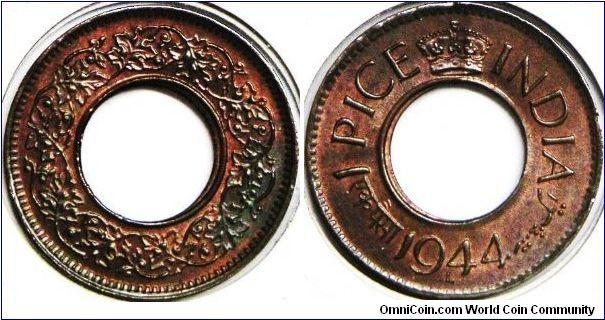 George VI, 1 Pice, 1944L (HC), Bronze. Mintage: 29,802,000 units. AU.