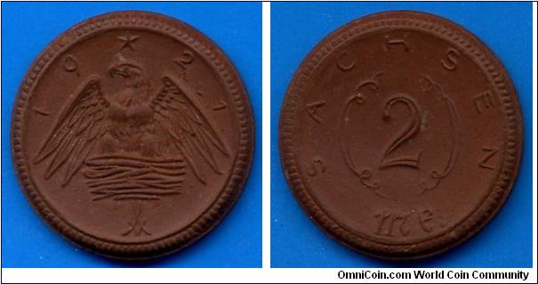 2 Mark.
Saxon ceramic notgeld.


Ceramic.