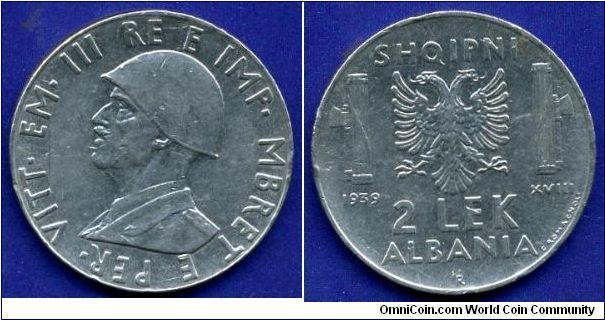 2 Lek.
Vittorio Emanuele III.
Protectorate of Italy, Albania.
(R) Roma mint.
Mintage 1,300,000 units.


Rafting Akmonital.