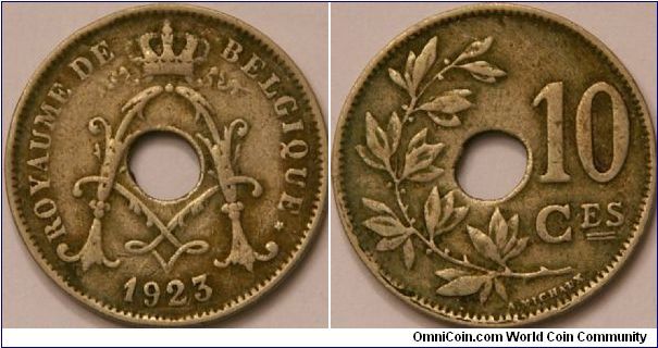 10 Centimes, with an A for Albert I. Cu-Ni, 22 mm