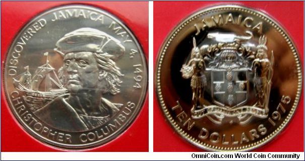 1975 JAMAICA SPECIMENT SET. 10 Dallar,CHRISTOPHER COLUMBUS.
.925 Sterling Silver. 
The Franklin Mint.