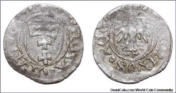 GDANSK/DANZIG (MUNICIPAL)~1/2 Groschen 1447-1492 AD. Under King: Casimir Jagiellonian IV. *RARE*