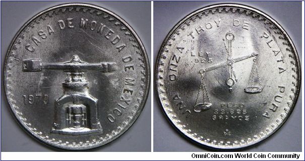 Mexico Silver Bullion Coinage, Libertad, 1 Onza (Troy Ounce of Silver), 1979. 33.6250 g, 0.9250 Silver, 1.0000 Oz. ASW. Brilliant Uncirculated.