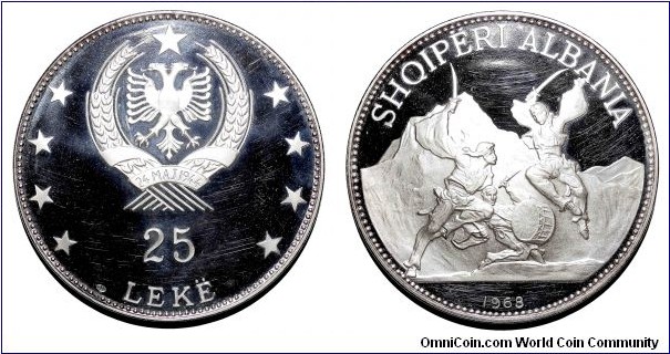 ALBANIA (PEOPLES REPUBLIC)~25 Leke 1968. Silver proof: Saber Dancers.