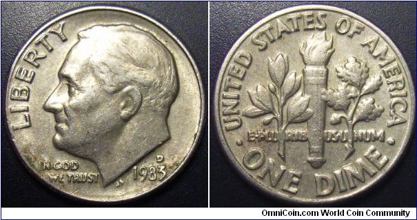 US 1983 dime, mintmark D. Special thanks to Arthrene!