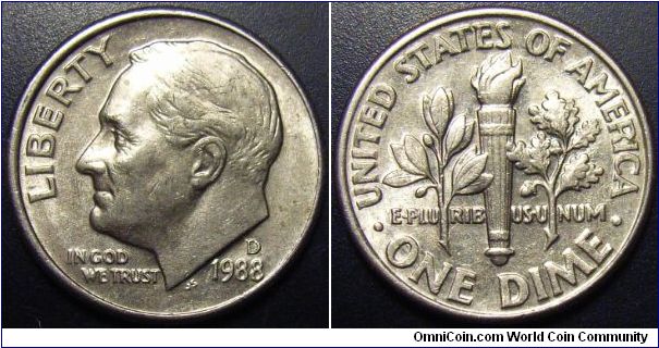 US 1988 dime, mintmark D. Special thanks to Arthrene!