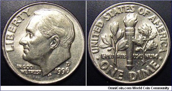 US 1996 dime, mintmark D. Special thanks to Arthrene!
