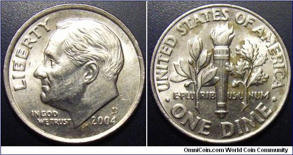US 2004 dime, mintmark D. Some stain on the reverse. Special thanks to Arthrene!