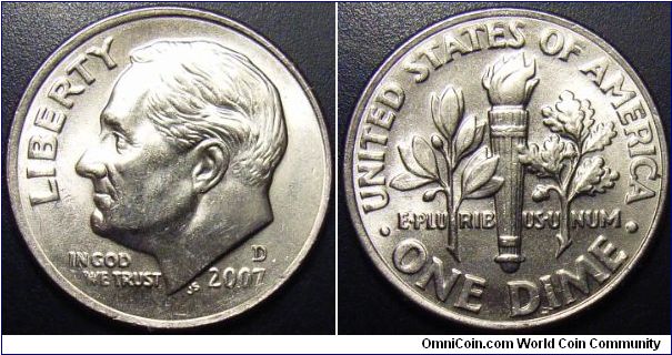 US 2007 dime, mintmark D. Special thanks to Arthrene!