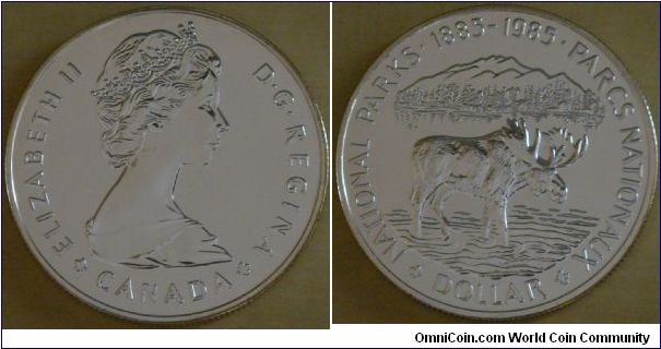 Canada, 1 dollar, 1985
Centennial of Canada’s first national park, silver coin