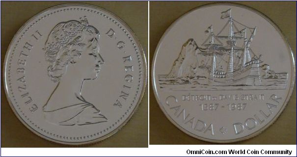 Canada, 1 dollar, 1987
400th anniversary of John Davis’ expeditions in search of the North West Passage, silver coin