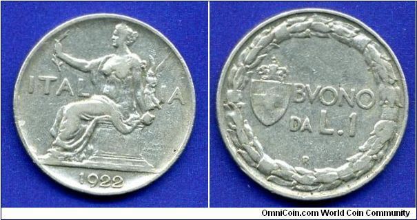 1 Lire.
*ITALIA*.
(R) Roma mint.


Cu-Ni.
