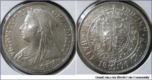 United Kingdom, Queen Victoria, Half Crown, 1896. 14.1380 g, 0.9250 Silver, .4205 Oz. ASW., 32.3mm. XF.