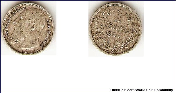 1 frank
Leopold II, king of the Belgians
Dutch version
0.835 silver