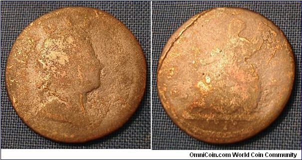 Really rough 1719 George I half penny.